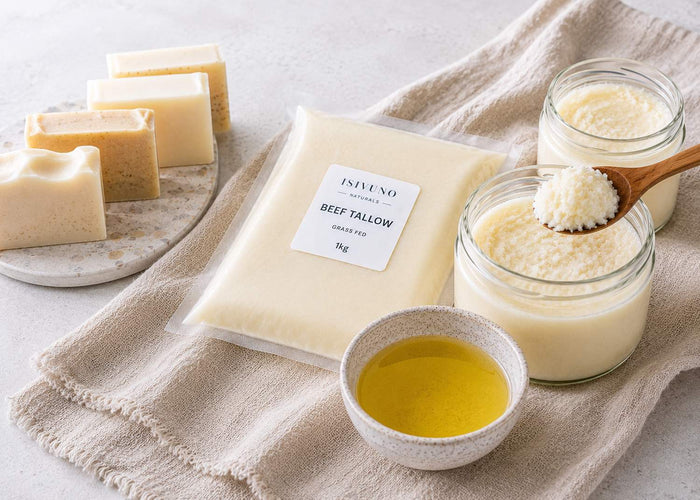Triple rendered beef tallow from Isivuno Naturals.  With  Tallow handmade Soaps and Balms