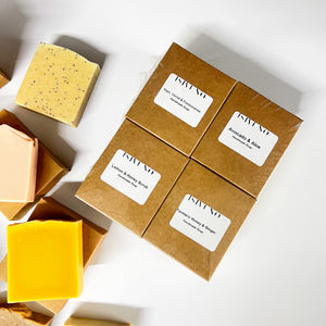 Handcrafted cold process soaps made with botanical ingredients, clays, herbs, and essential oils.