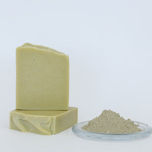 Handmade green clay cold process soap bar with mineral-rich clay for deep cleansing