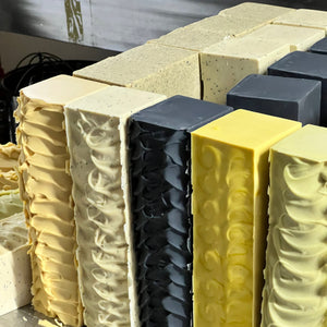 Slabs of  private label cold process handmade soap small batch production