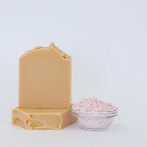 Handmade cold process Calamine and Rose Geranium soap bar with pink calamine powder for sensitive skin